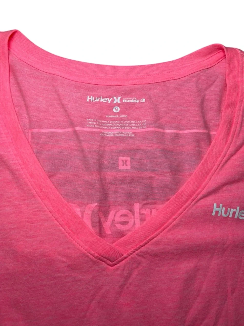 Hurley Y2K Neon Pink Graphic Tee Striped Sleeves Logo Surf Skater Women’s Medium - Picture 8 of 12